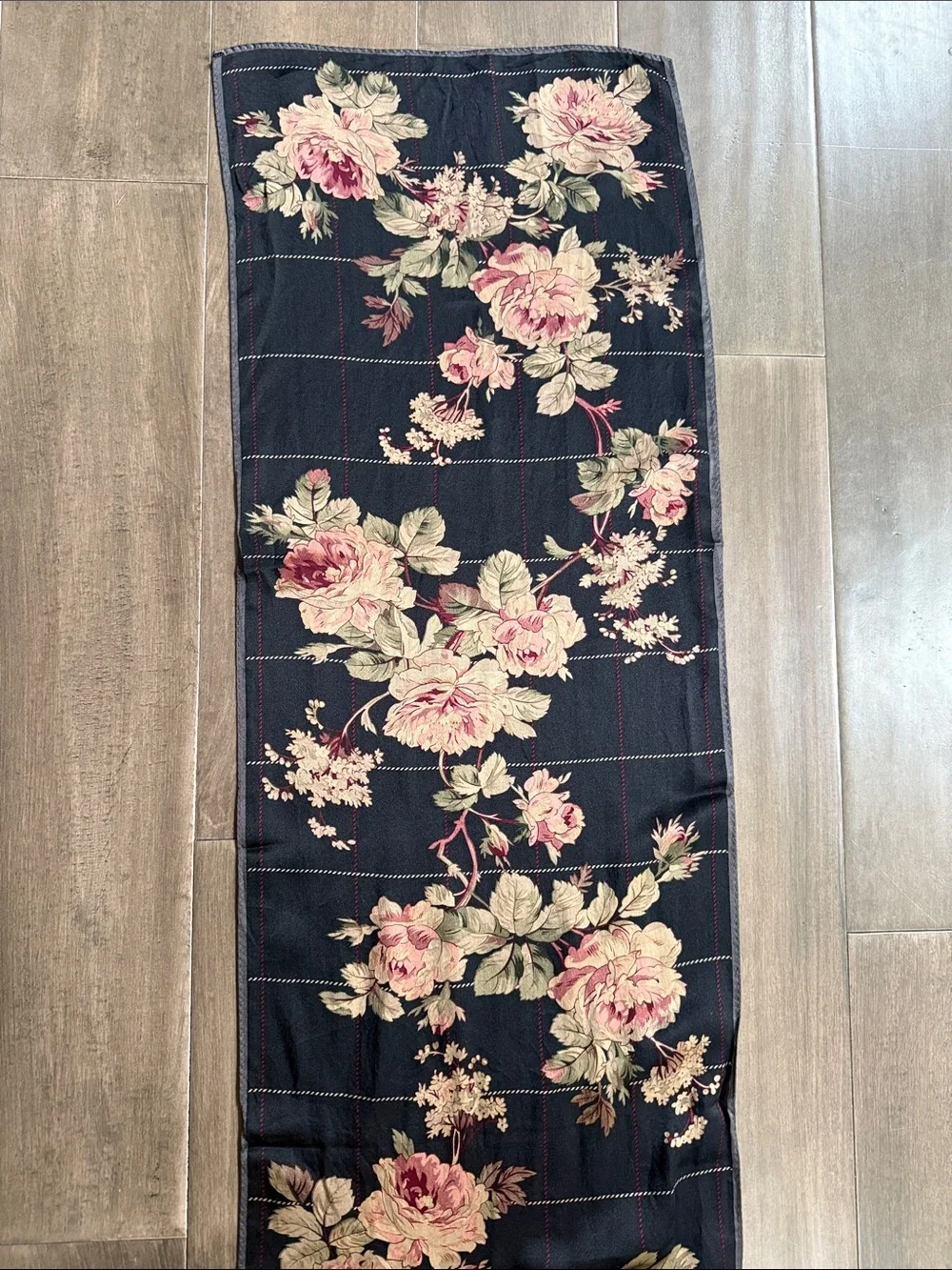 Vintage Lauren Ralph Lauren Silk Scarf | Black Floral Grid Print Accessory